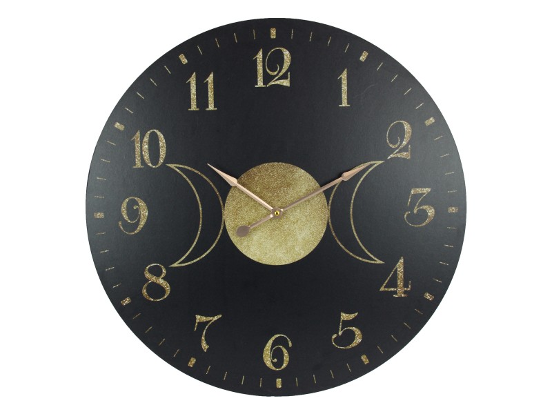 Gold Triple Moon Design Black Clock (Large)